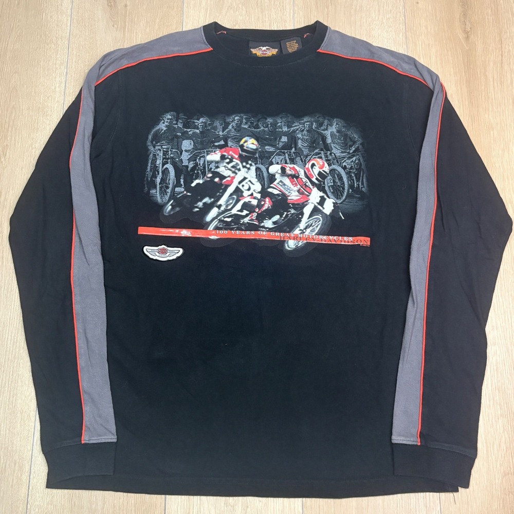 Vintage Harley-Davidson Motorcycles Long Sleeve Shirt Dirt Bike Black 2002